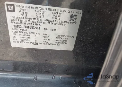 2015 GMC Sierra 1500 Sle from USA, damaged, VIN 3GTU2UEC7FG522733